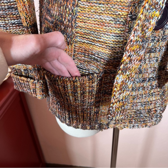 Vintage 60 70 Mod Patchwork Plaid Brown Burnt Orange Tie waist Cardigan Sweater - Picture 5 of 16